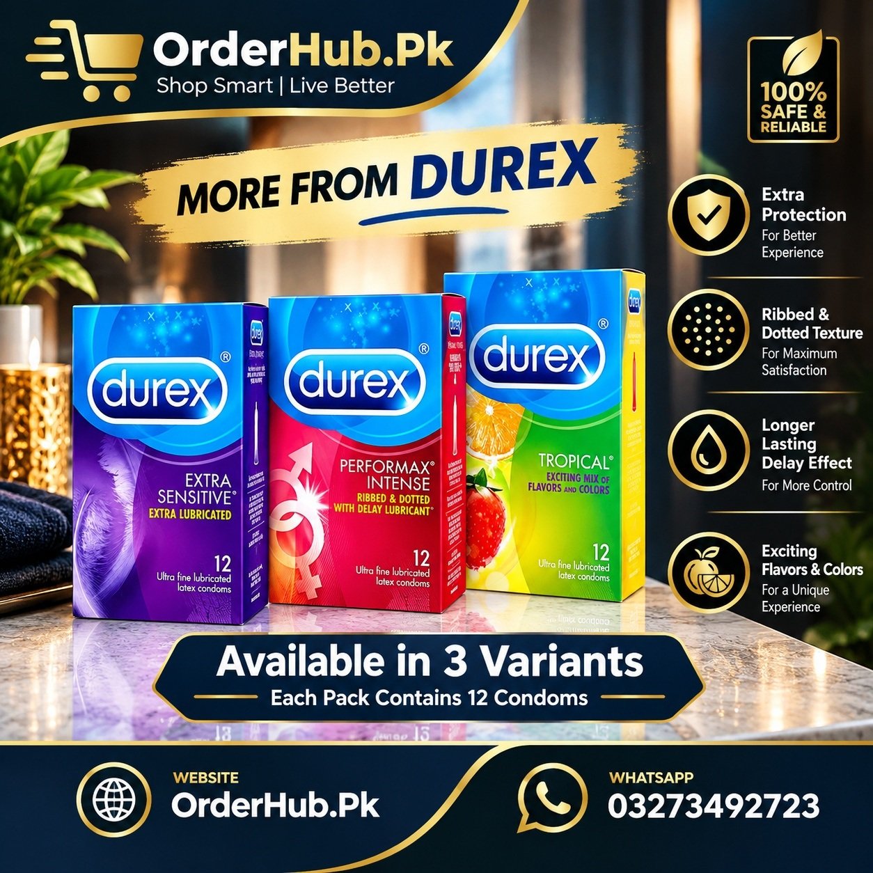 Durex Flavoured Condoms 3 Variants (12 Each) in Pakistan